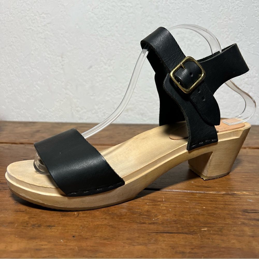 BRYR Rachel Sandal Toe High Heel Black Leather Clogs Coal Womens EU 40/US‎ 10